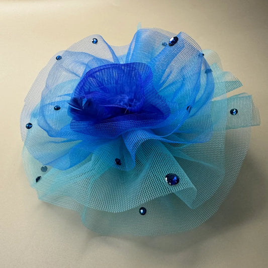 Royal Blue and Turquoise Blue Ruffled Fascinator