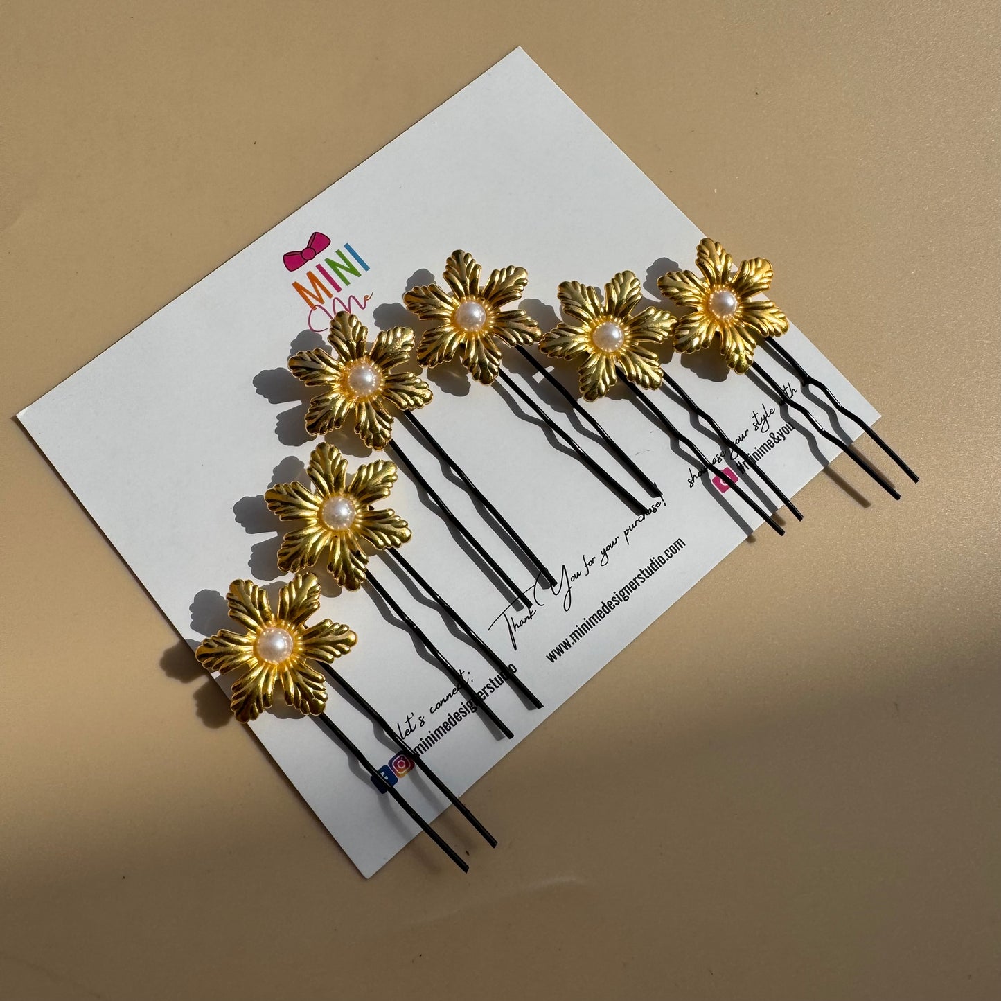 Golden Flower Pearl Hair Pins