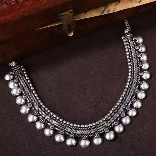 Oxidised Silver-Toned Necklace with Ghungroo Detailing