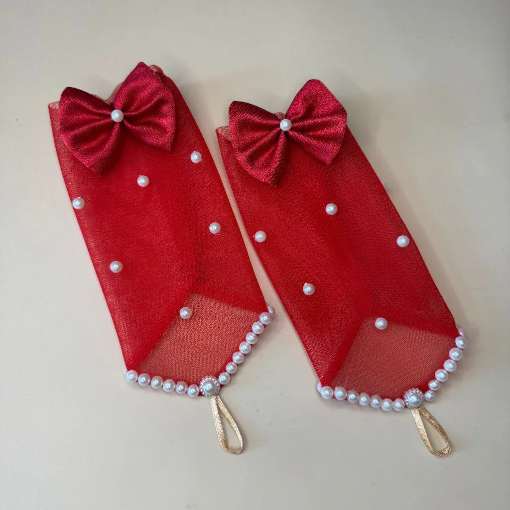 Embellished Red Wrist Gloves