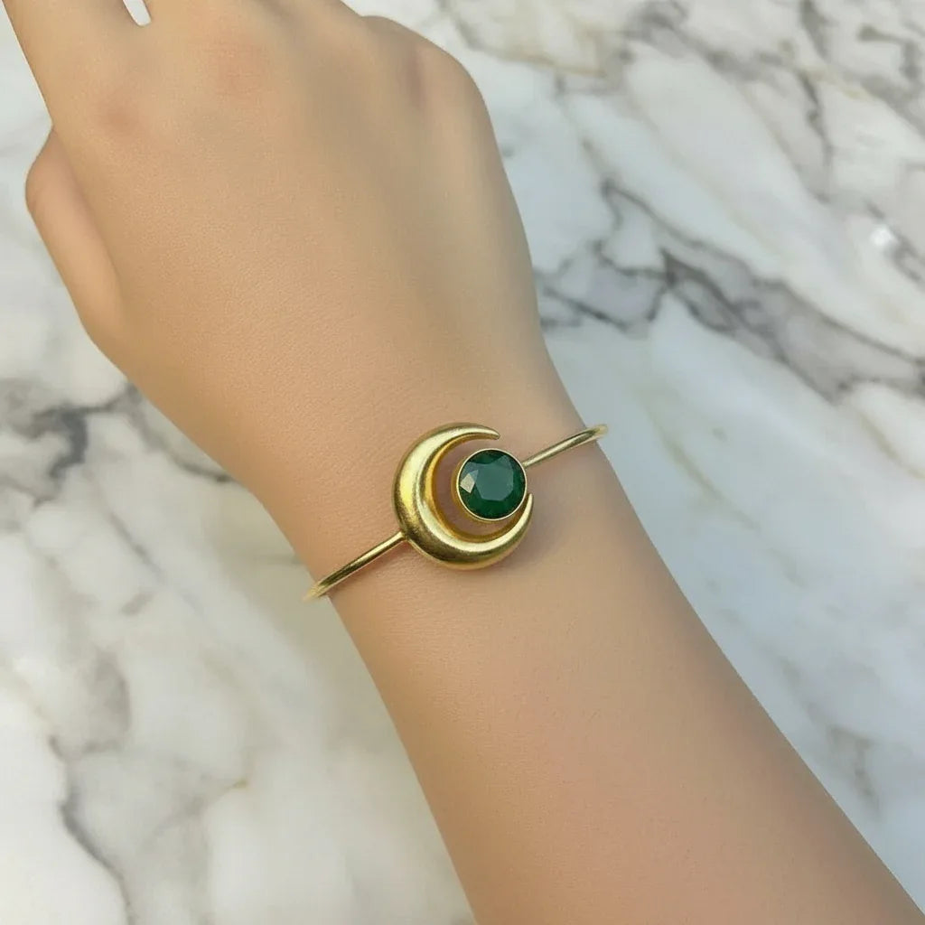 Emerald Crescent Adjustable Golden Bracelet