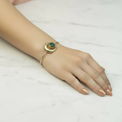 Emerald Crescent Adjustable Golden Bracelet