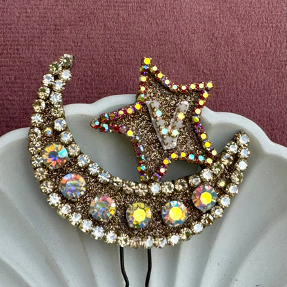 Personalized Crescent Moon & Star Hair Pin with Initial – Sparkling Hair Accessory