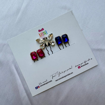 Ruby, Sapphire & Crystal Butterfly Hair Pin Set