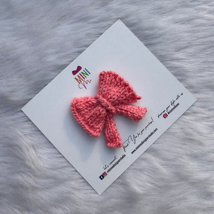 Pink Knitted Bow Hair Clip