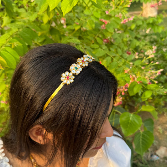 Polki Kundan Hairband | Festive Floral Hair Accessory 