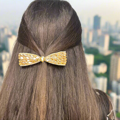 Bejeweled Golden Crystal Bow Hair Clip