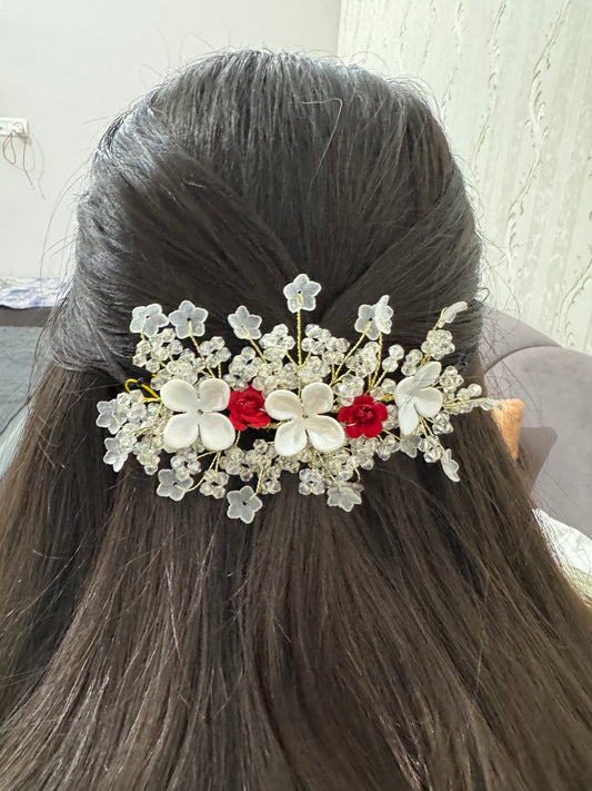 Scarlet Bloom Hair Vine | Red & White Floral Crystal Hair Accessory