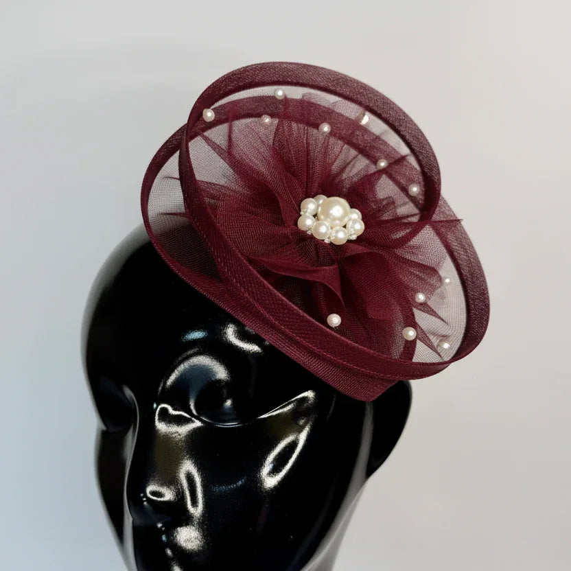 Bordeaux Pearl-Embellished Fascinator