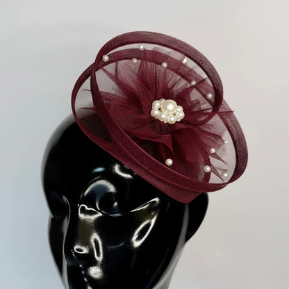 Bordeaux Pearl-Embellished Fascinator