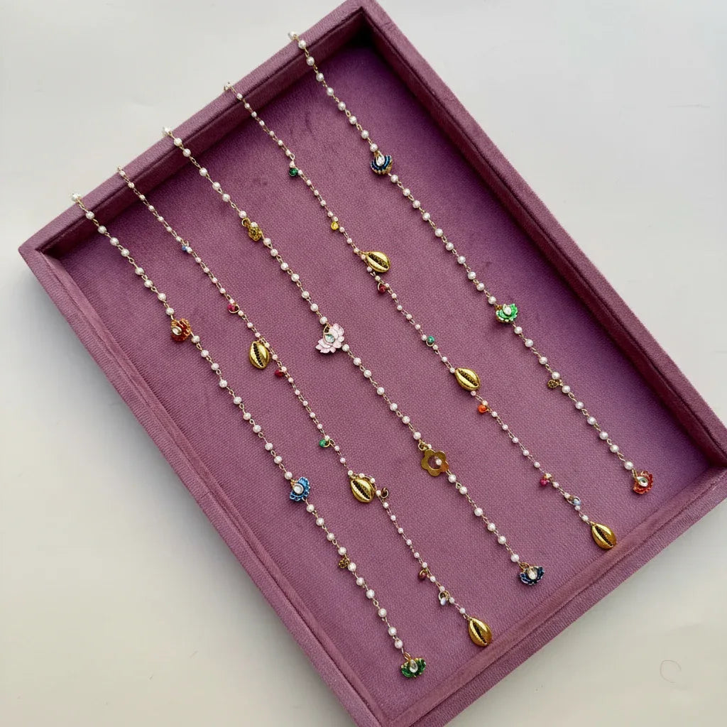 Lotus & Shell Pearl Bridal Hair Chain | Cascading Bun Accessory