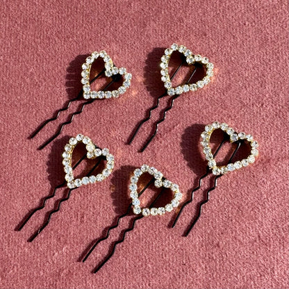 Crystal Heart Bride Hair Pins - Set of 5