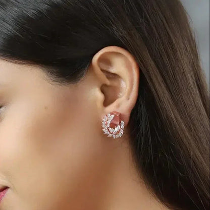 Rose Gold Pink Crystal Wreath Stud Earrings