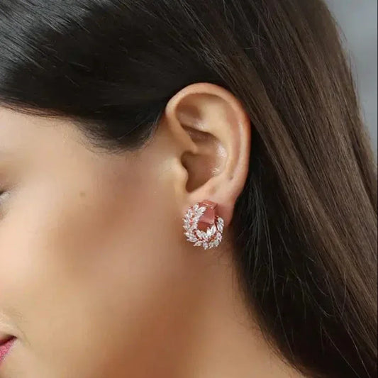 Rose Gold Pink Crystal Wreath Stud Earrings