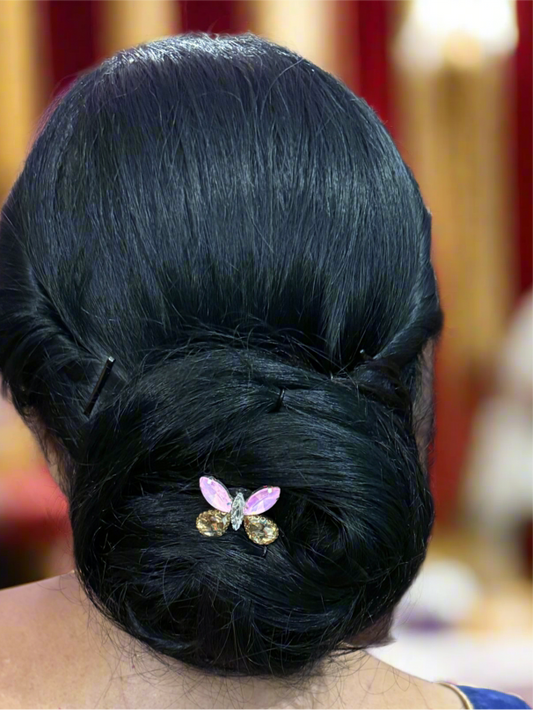 Pink Crystal Butterfly Jewel Hair Pin
