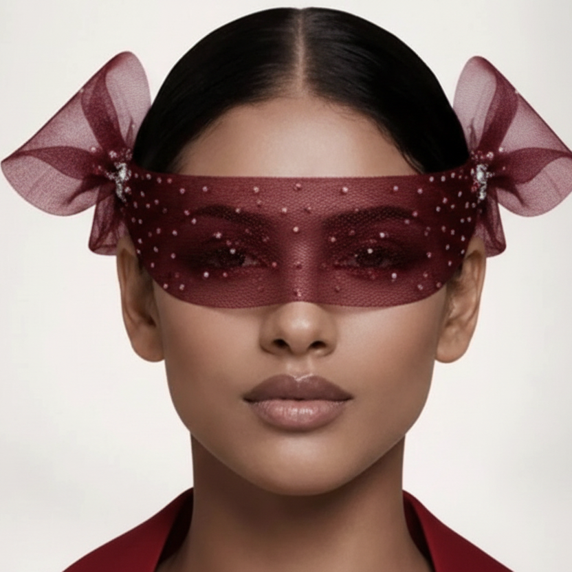 Vireza Crystal Eye Veil Headpiece Wine Color