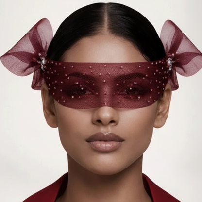 Vireza Crystal Eye Veil Headpiece Wine Color