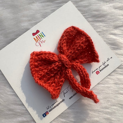Rust Knitted Tail Bow Baby Headband