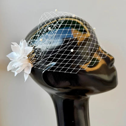 Pearl Petals White Birdcage Veil