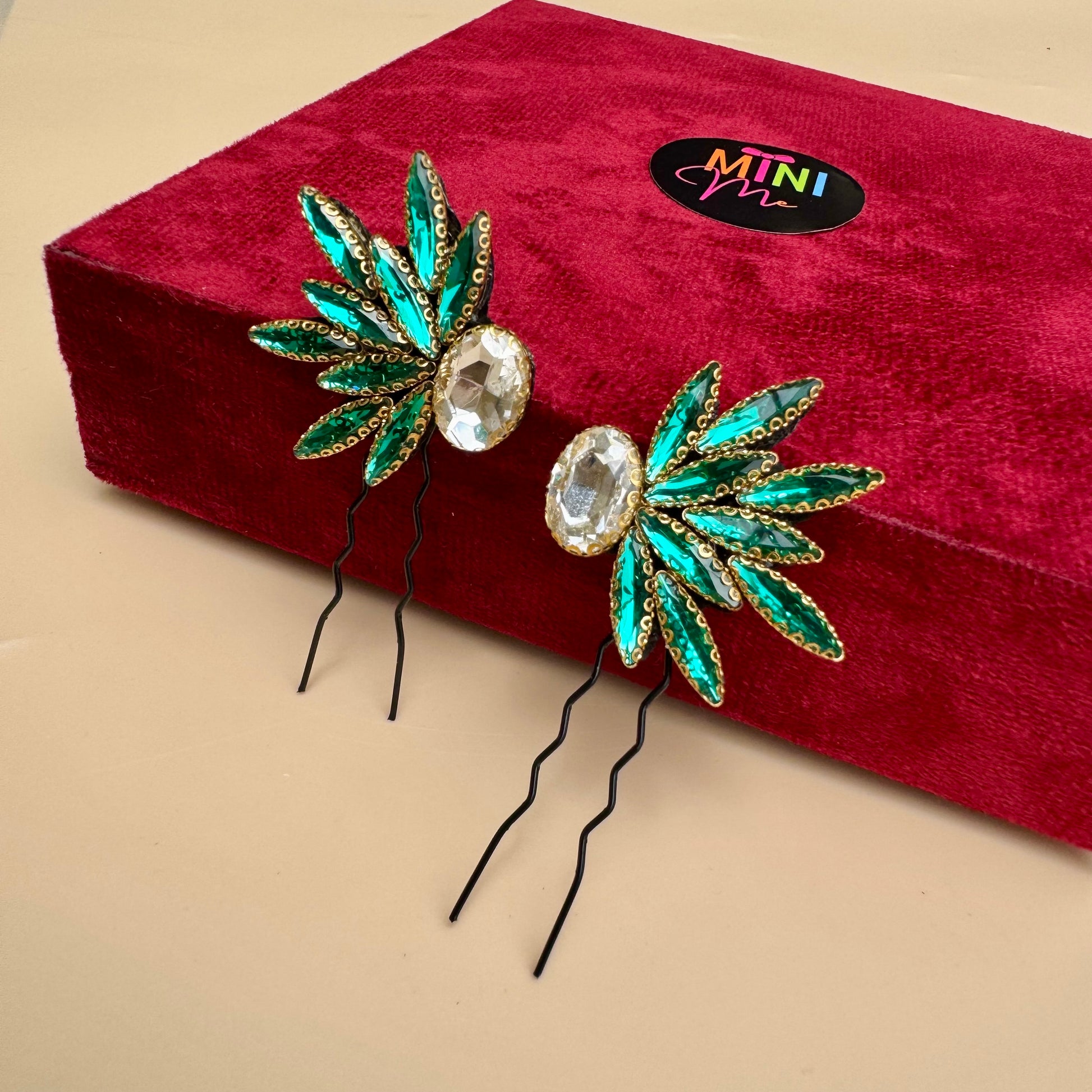 Emerald Green Winged Hair Pin Set (Mirror Pair - 2 Pins)