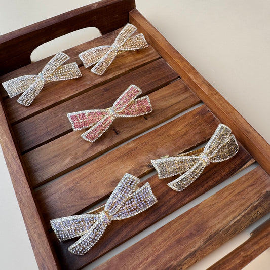 Crystal Elegance Mini Bejewelled Bow Clip (5 Color Variants)