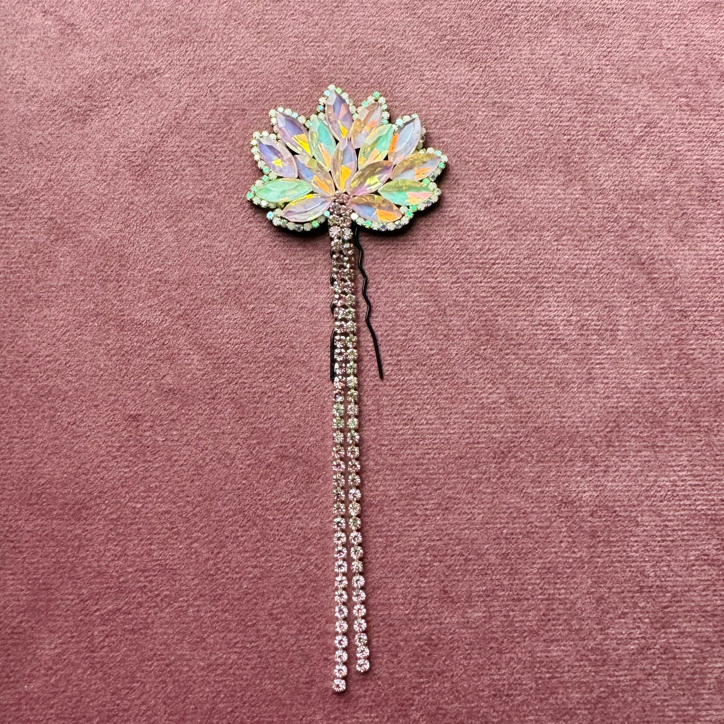 Aurora Crystal Blossom Tassel Hair Pin