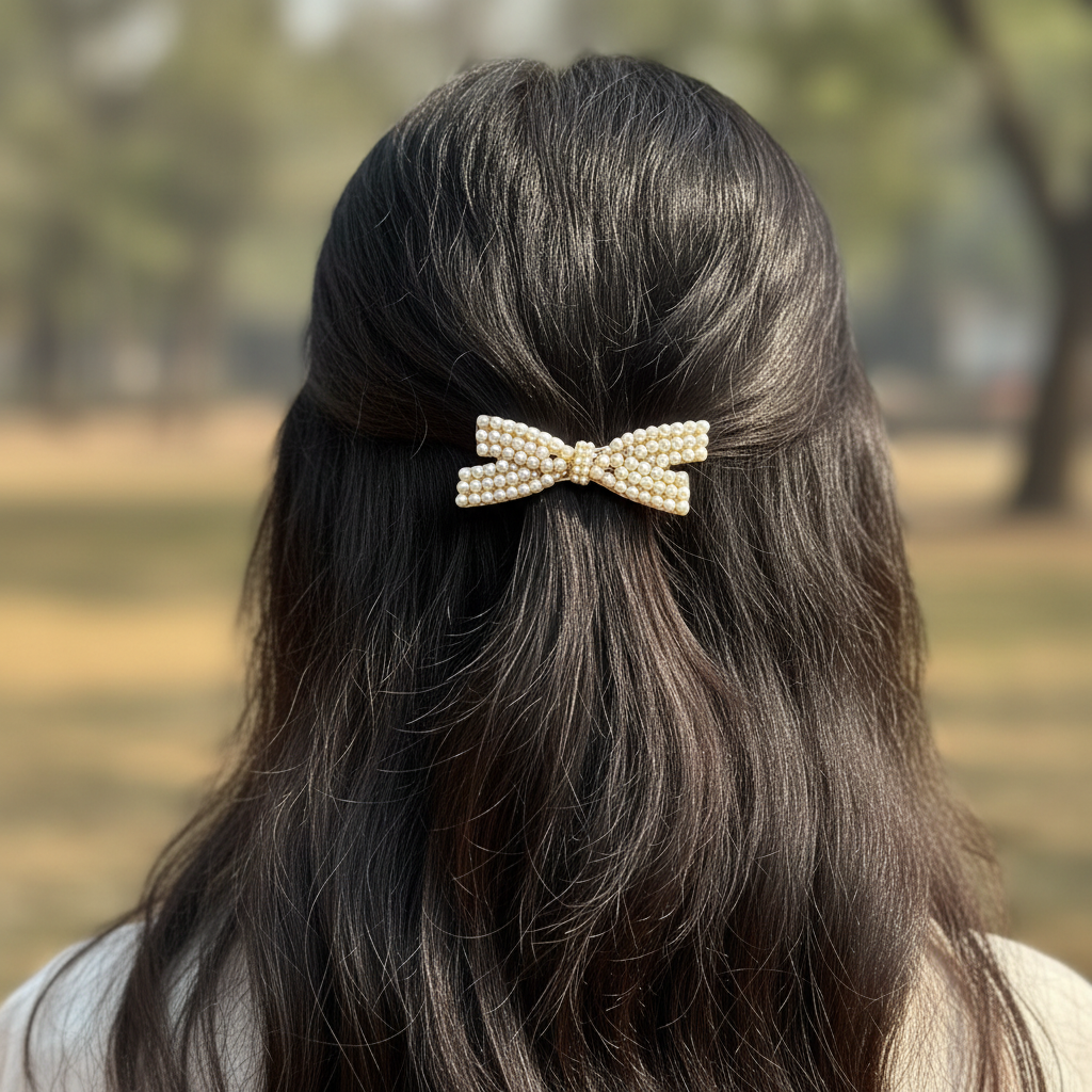 Stone Pearl Bow Hair Clip
