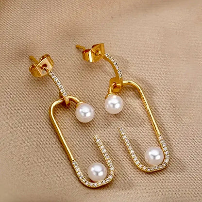 Gold-Plated Pearl Beaded Brass Drop Earrings - Nisha Gera