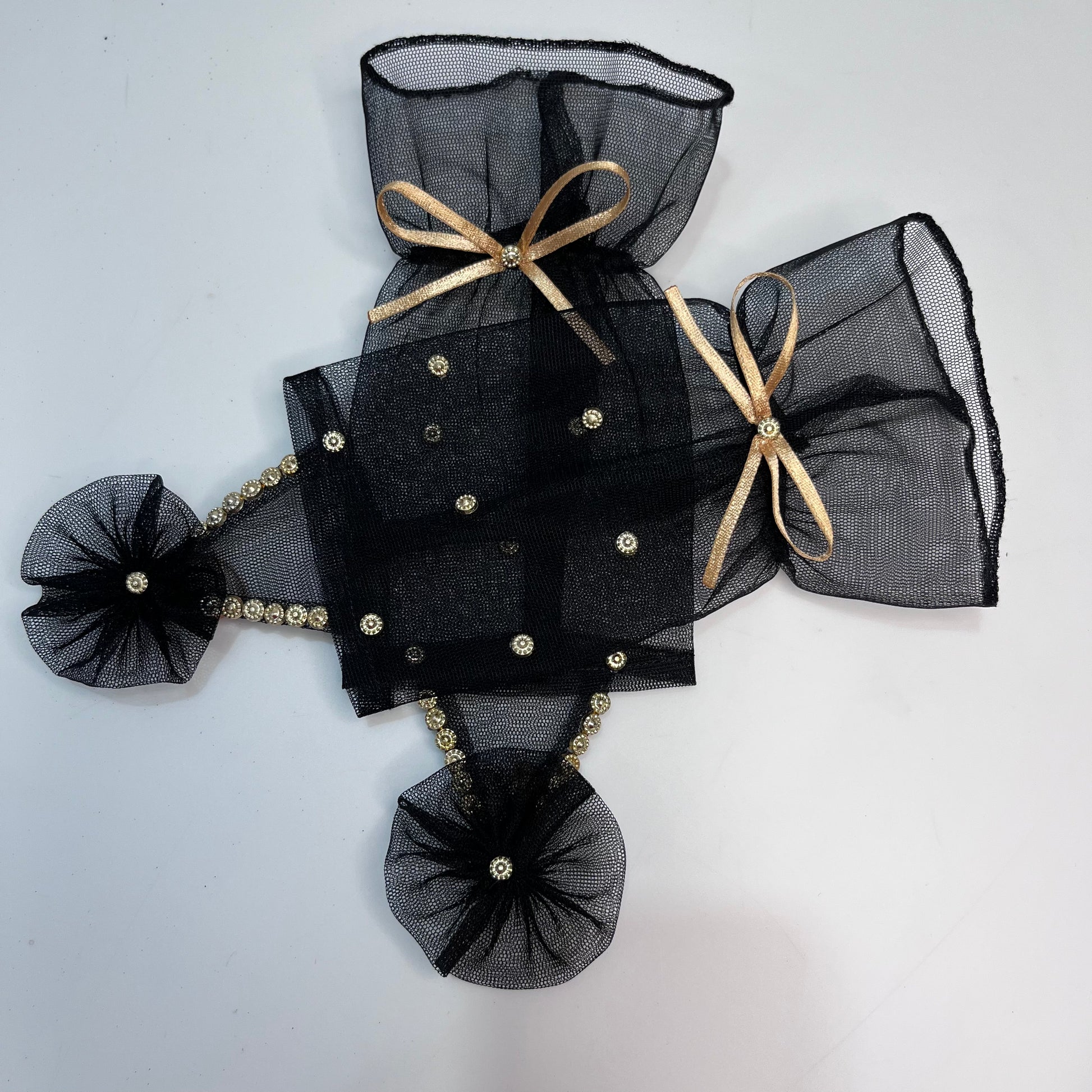 Black Princess Gloves with Light Golden Pearls | Birthday Girl Accessories