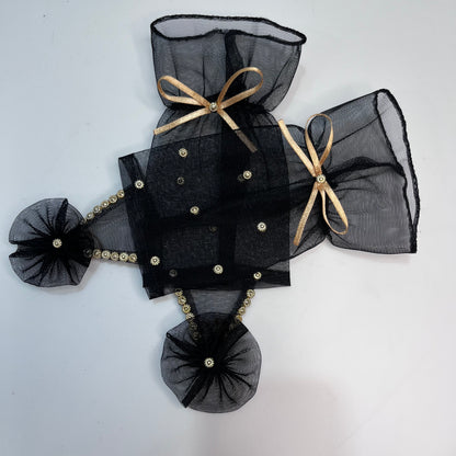 Black Princess Gloves with Light Golden Pearls | Birthday Girl Accessories