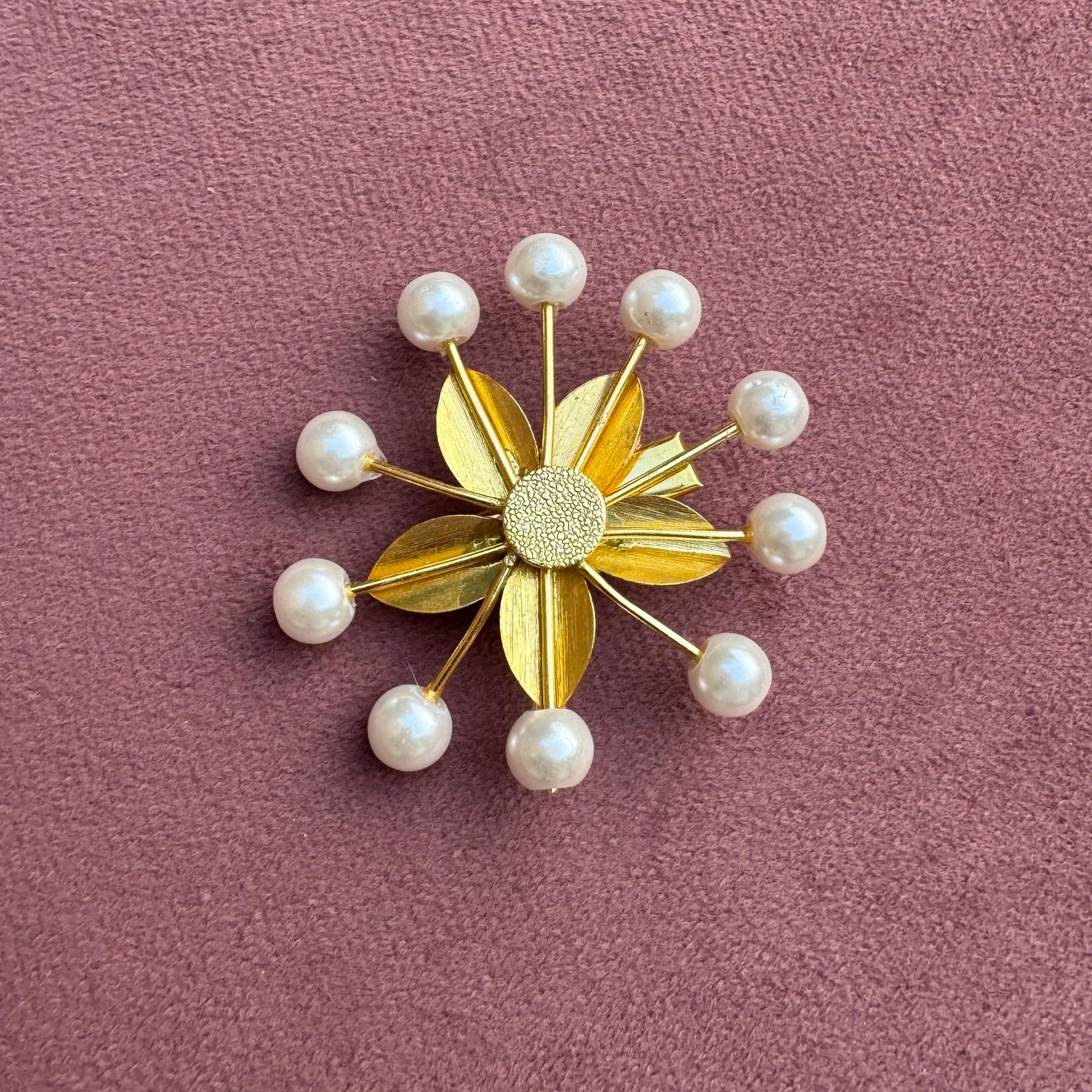 Brass Pearl Burst Floral Hair Pin