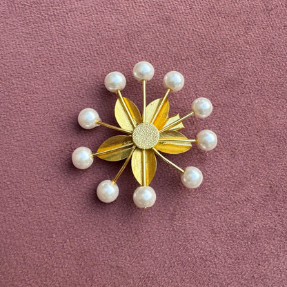 Brass Pearl Burst Floral Hair Pin
