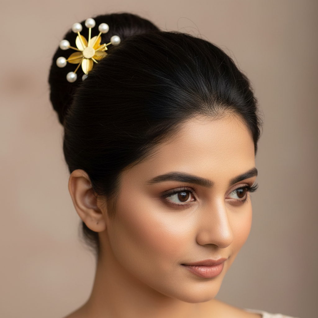 Brass Pearl Burst Floral Hair Pin