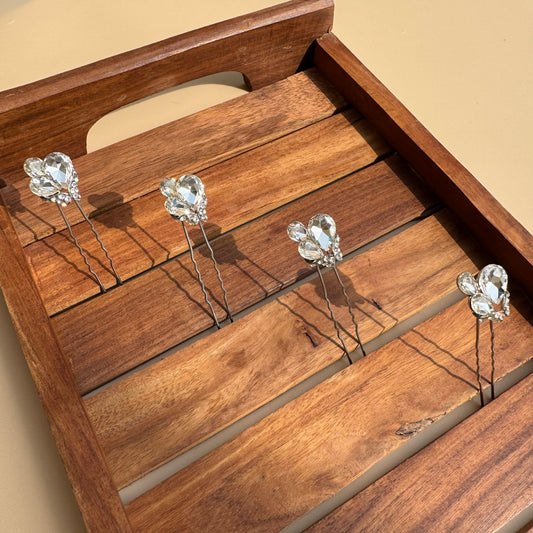 Silver Crystal Cluster Hair Pins - Set of 4