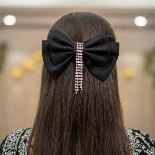 Midnight Jewel Silk Black Bow Hair Clip