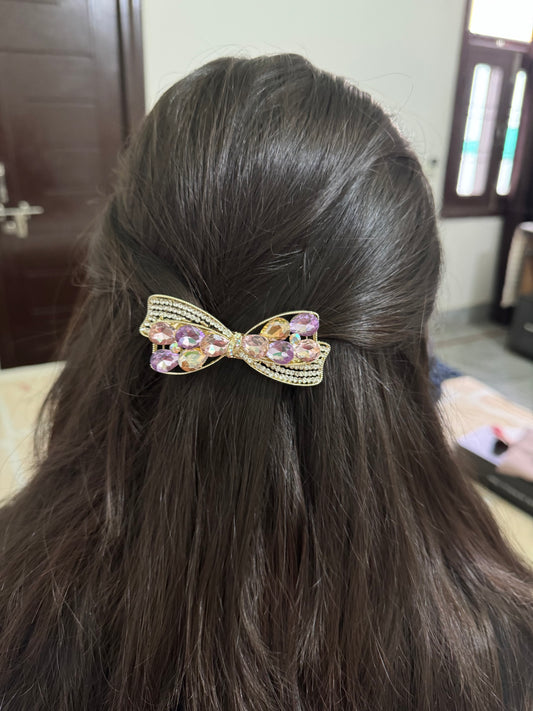 Lilac Luxe Crystal Bow Barrette Clip