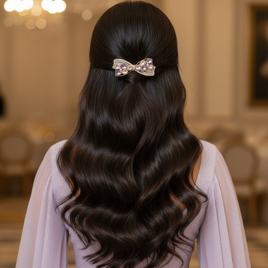 Lilac Luxe Crystal Bejewelled Bow Barrette Clip