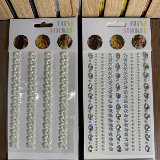 Crystal Star & Pearl 3D Hair Sticker Sheet | Self-Adhesive