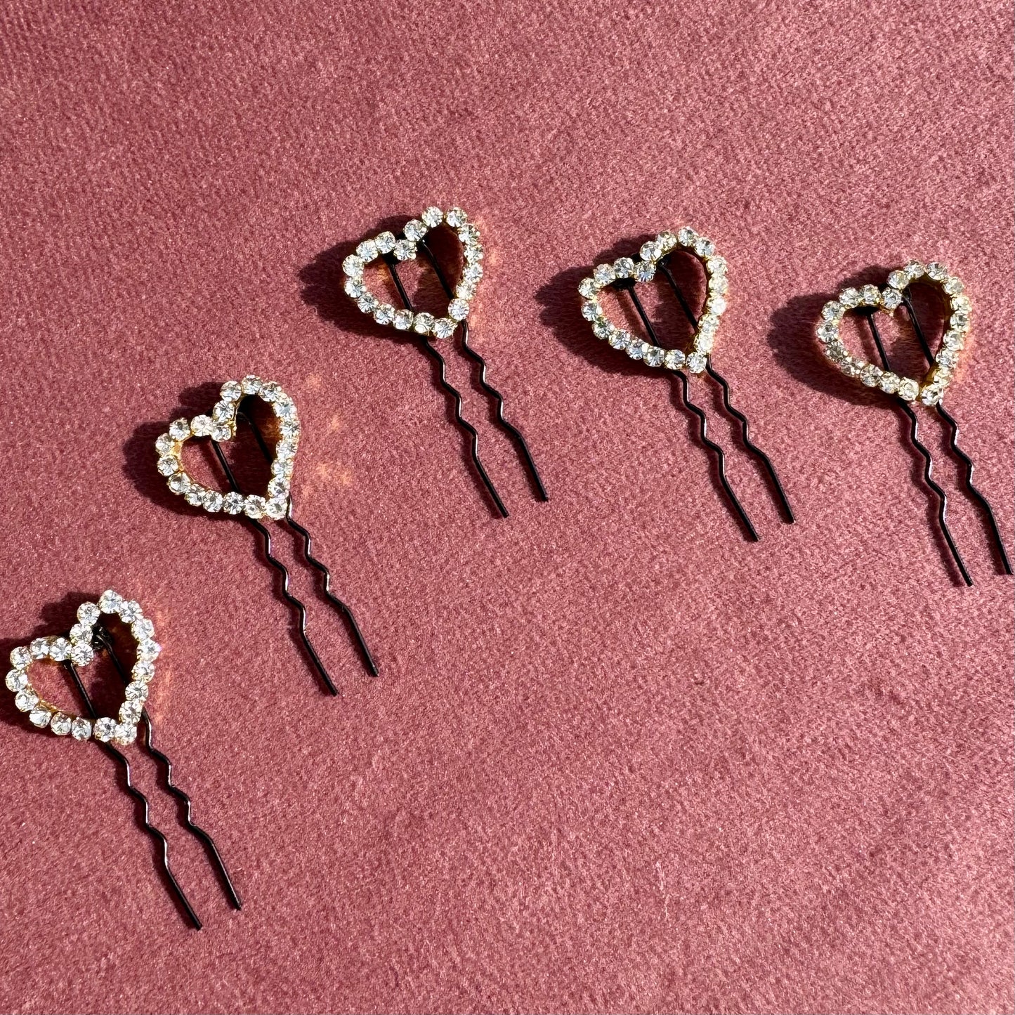 Crystal Heart Bride Hair Pins - Set of 5