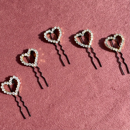 Crystal Heart Bride Hair Pins - Set of 5