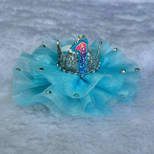 Personalised Sky Blue Birthday Number Crown Hair Clip