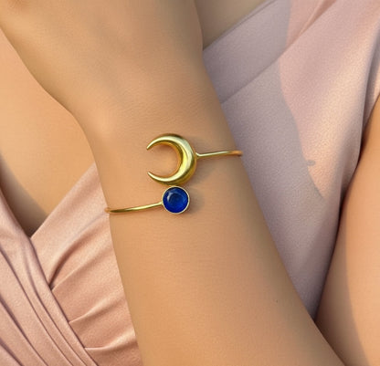 Blue Crescent Adjustable Golden Bracelet