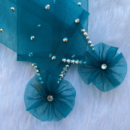 Teal Net Fingerless Princess Gloves