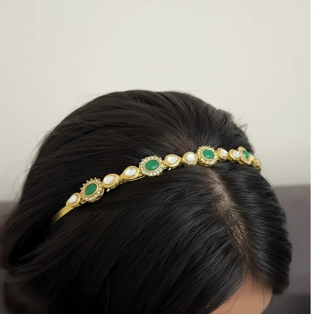 Green Kundan Hairband
