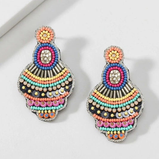 Boho Rainbow Hand-Beaded Statement Earrings