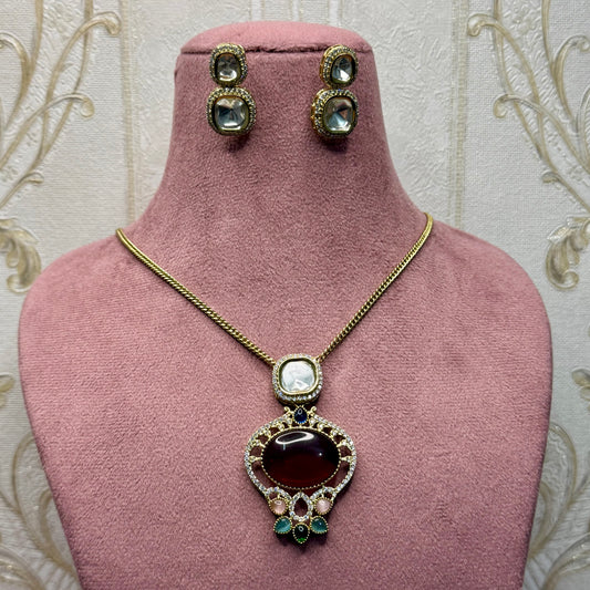 Regal Ruby & Kundan Pendant Necklace & Earrings Set