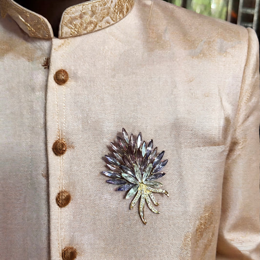Crystal Bloom Brooch Jewelry Pin for Men Sherwani