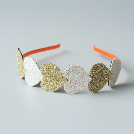 Glitter Heart Parade Orange Hair Band – Silver & Gold Hearts