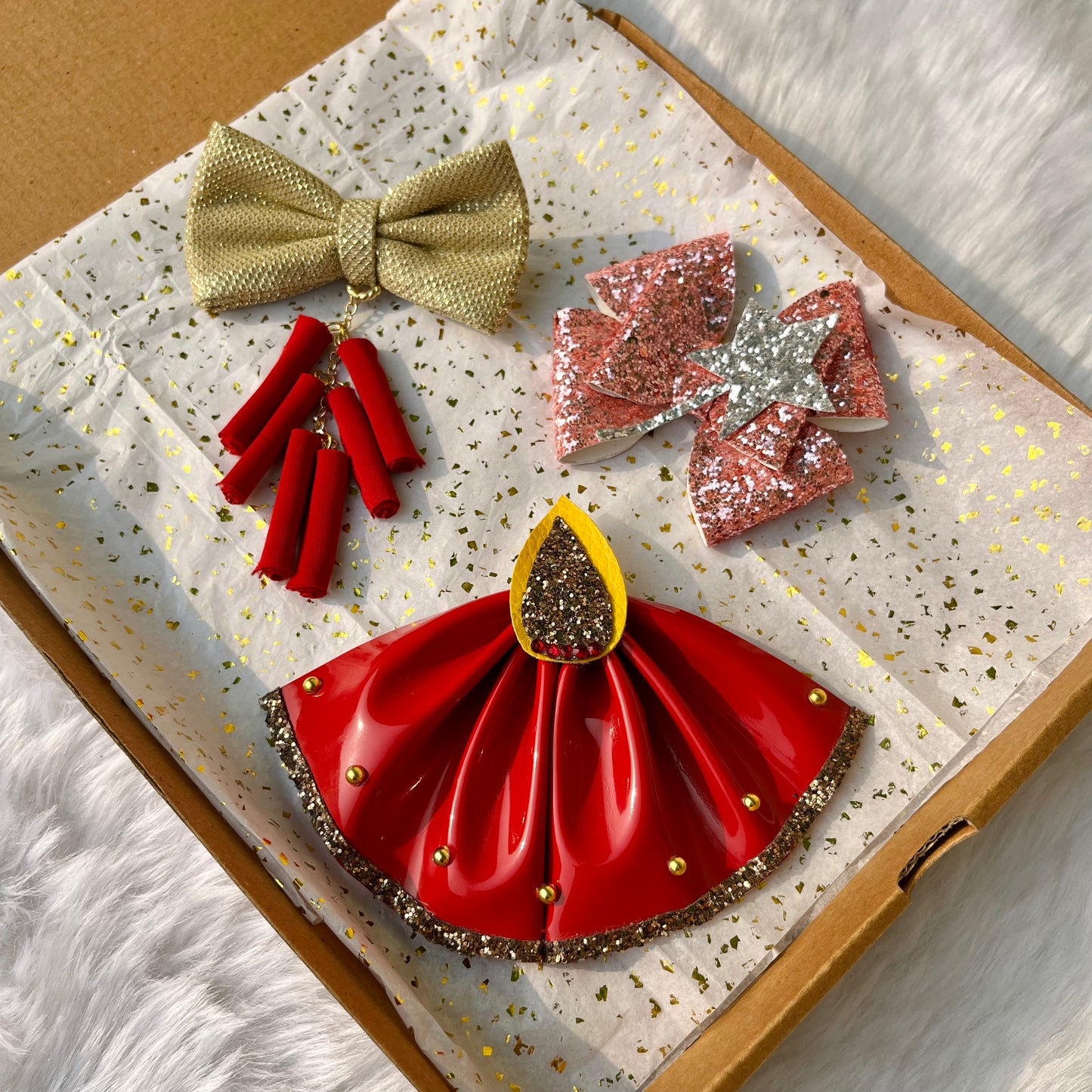 Festive Hair Clip Set of 3 | Diwali Gift | Diya | Firecracker