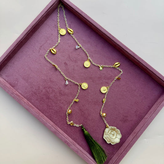 Regal Rose & Coin Charm Ghunghru Hair Chain